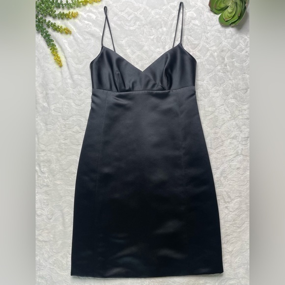 Vintage 90s Isaac Mizrahi Black Satin Sweetheart Top Spaghetti Strap Mini Dress - Picture 1 of 14
